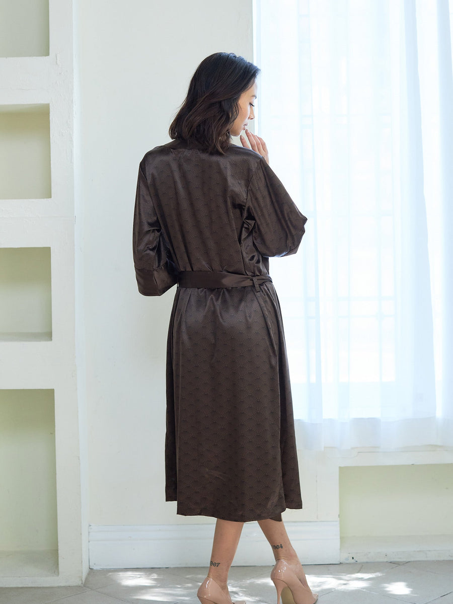 和柄 rich satin robe / 枯茶(brown)