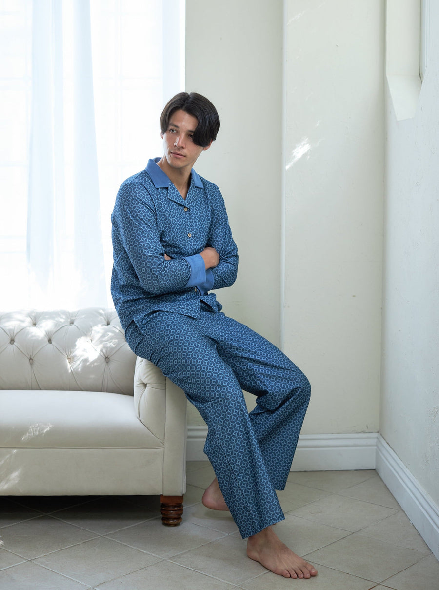 unisex WAGARA NEL-pajama set / 薄花(light blue)