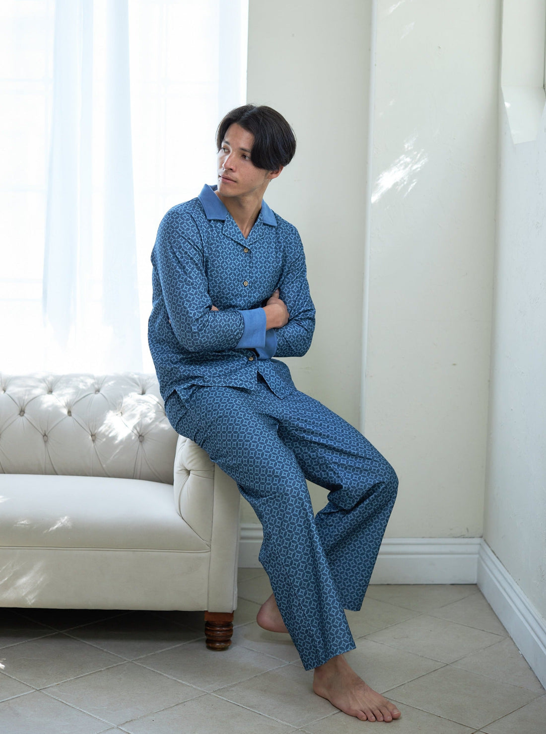 unisex WAGARA NEL-pajama set / 薄花(light blue)