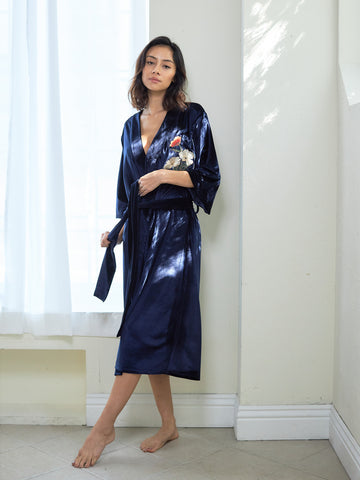 velour KIMONO robe / 濃藍(navy)