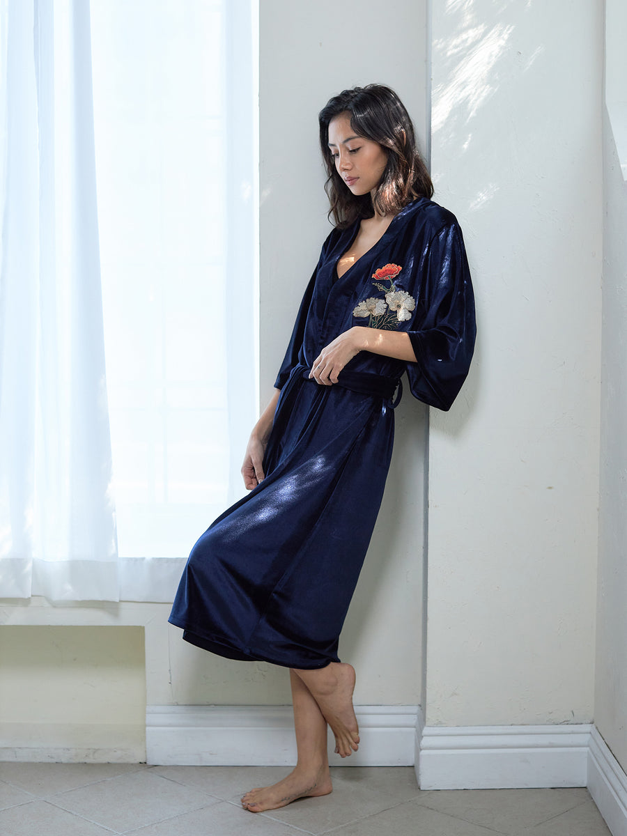 velour KIMONO robe / 濃藍(navy)