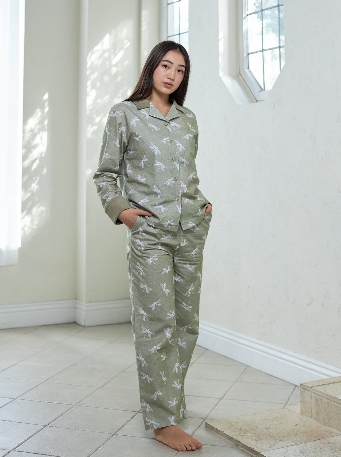 unisex WAGARA NEL-pajama set / 松葉(khaki)