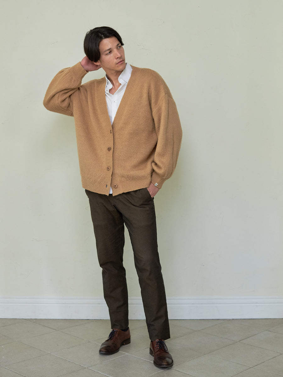 reversible V-neck knit cardigan