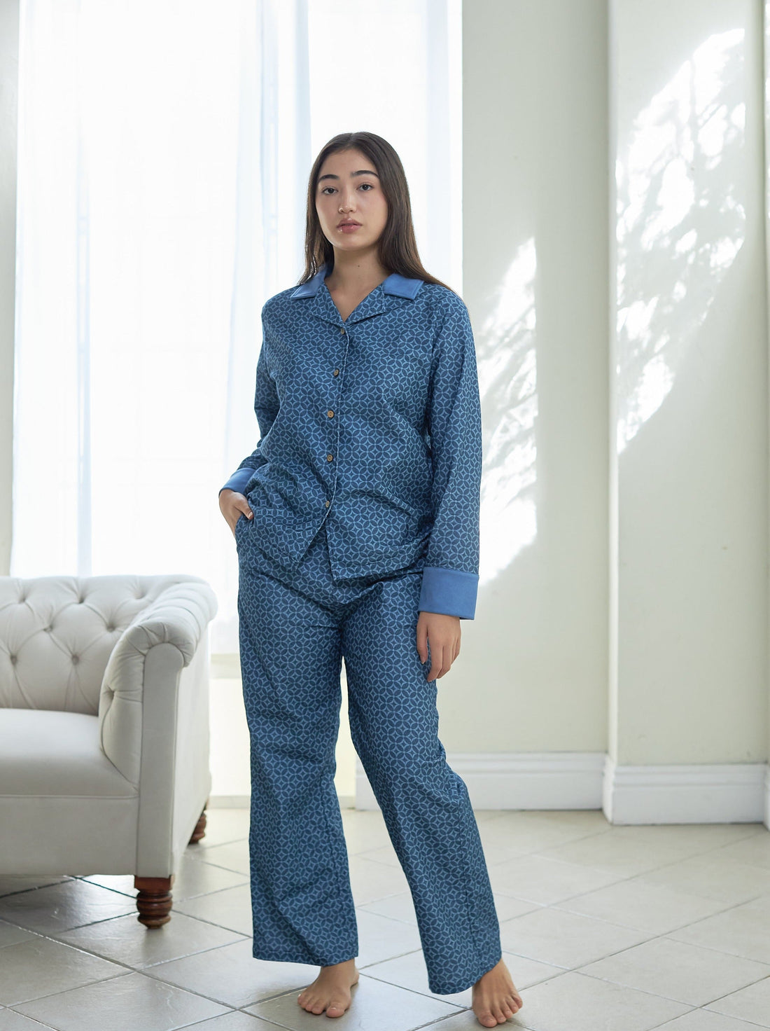 unisex WAGARA NEL-pajama set / 薄花(light blue)