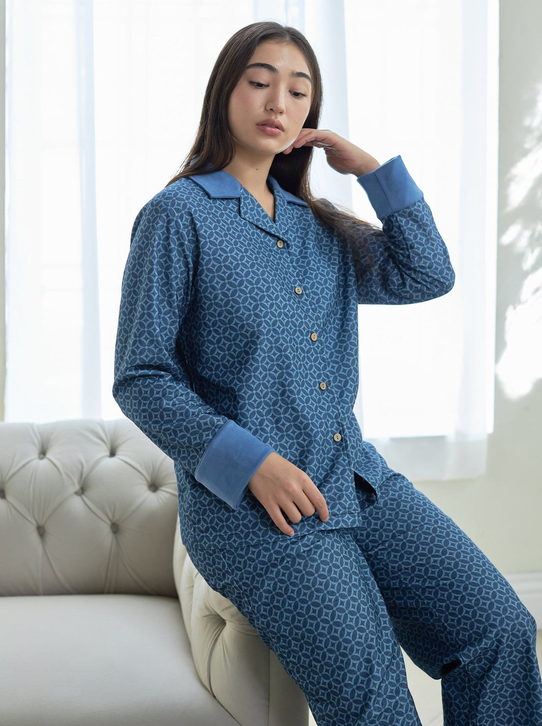 unisex WAGARA NEL-pajama set / 薄花(light blue)