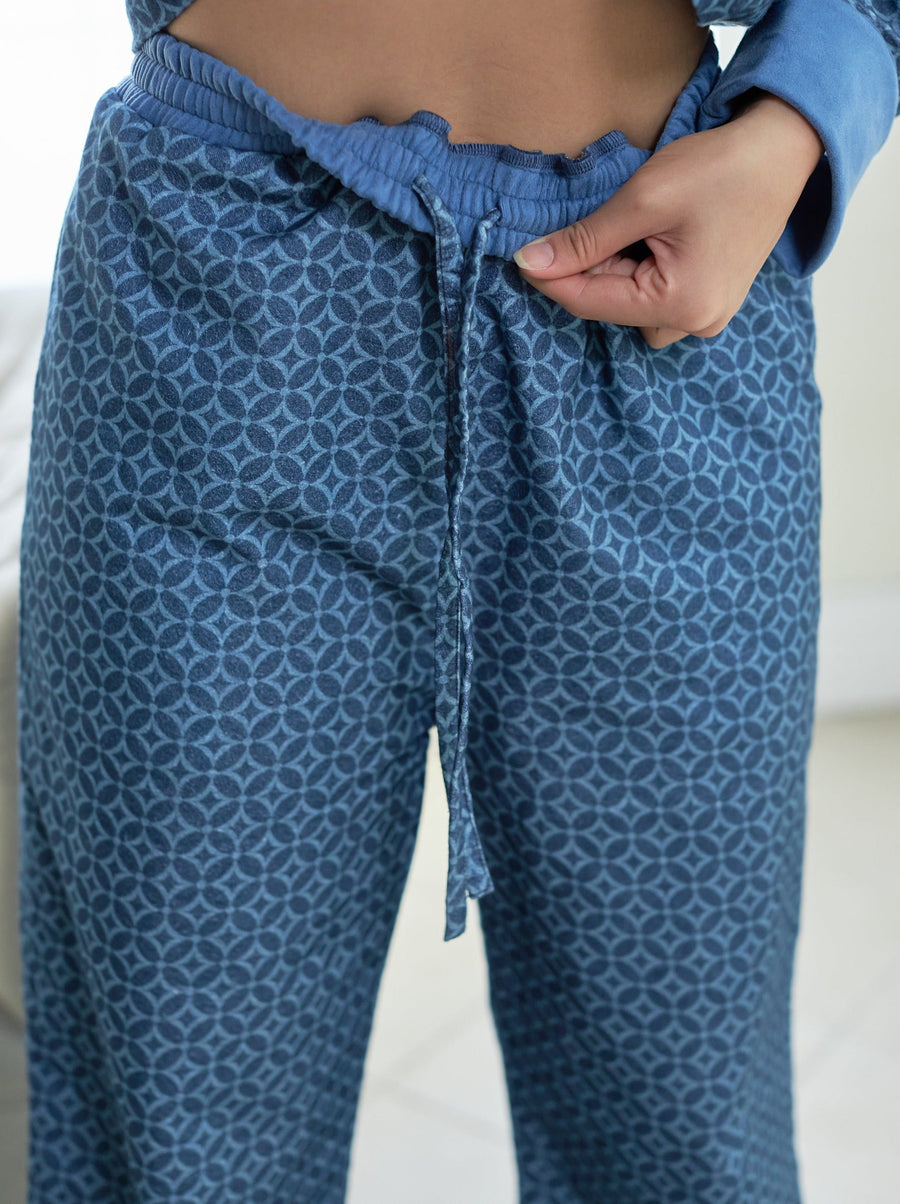 unisex WAGARA NEL-pajama set / 薄花(light blue)