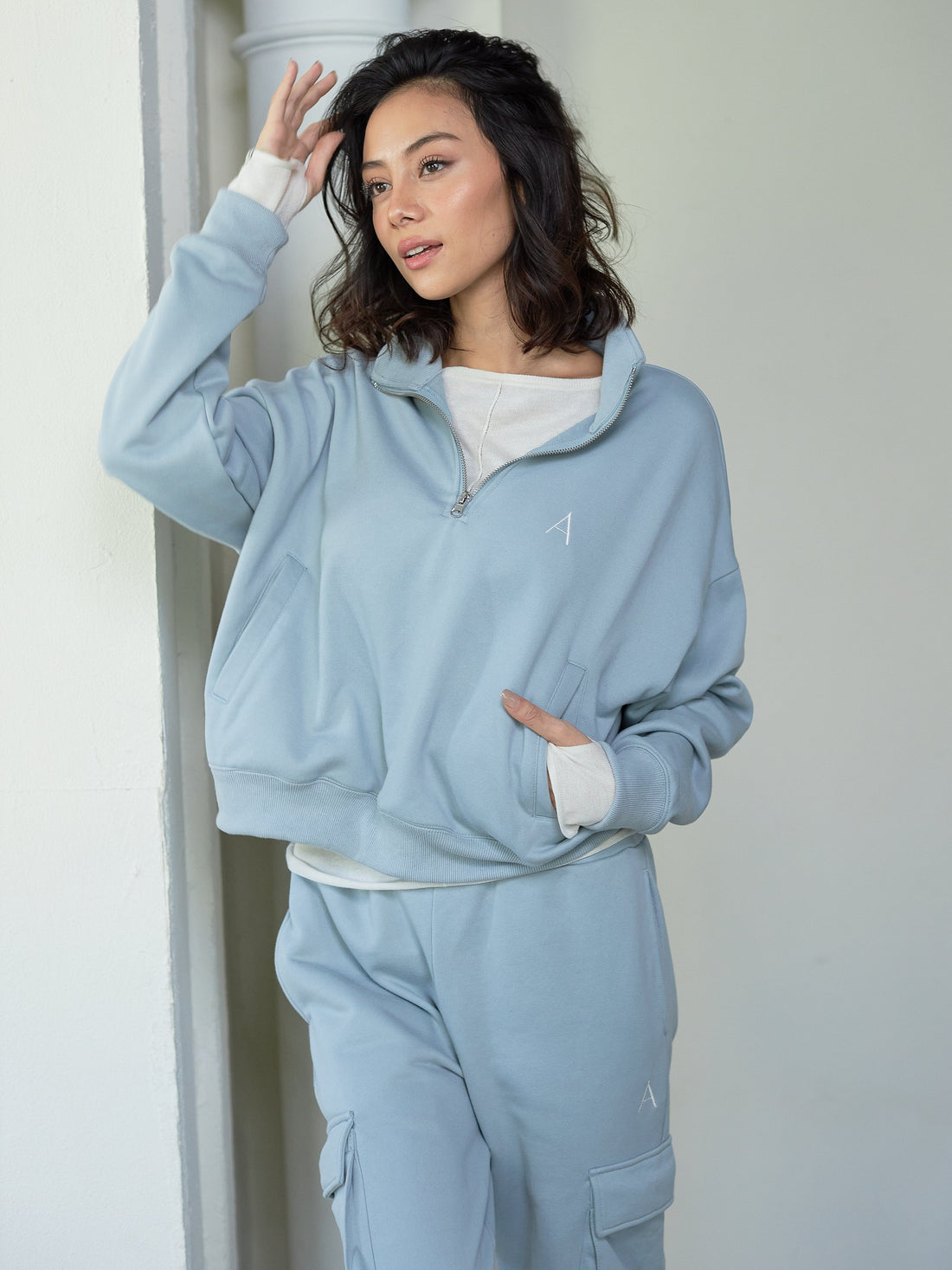 everyday half zip tracksuit / 薄花(light blue)