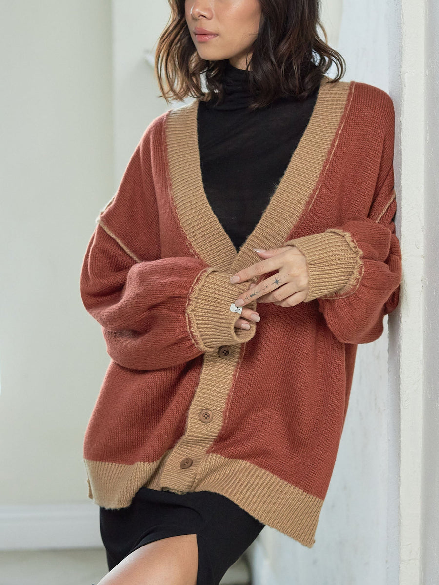 reversible V-neck knit cardigan