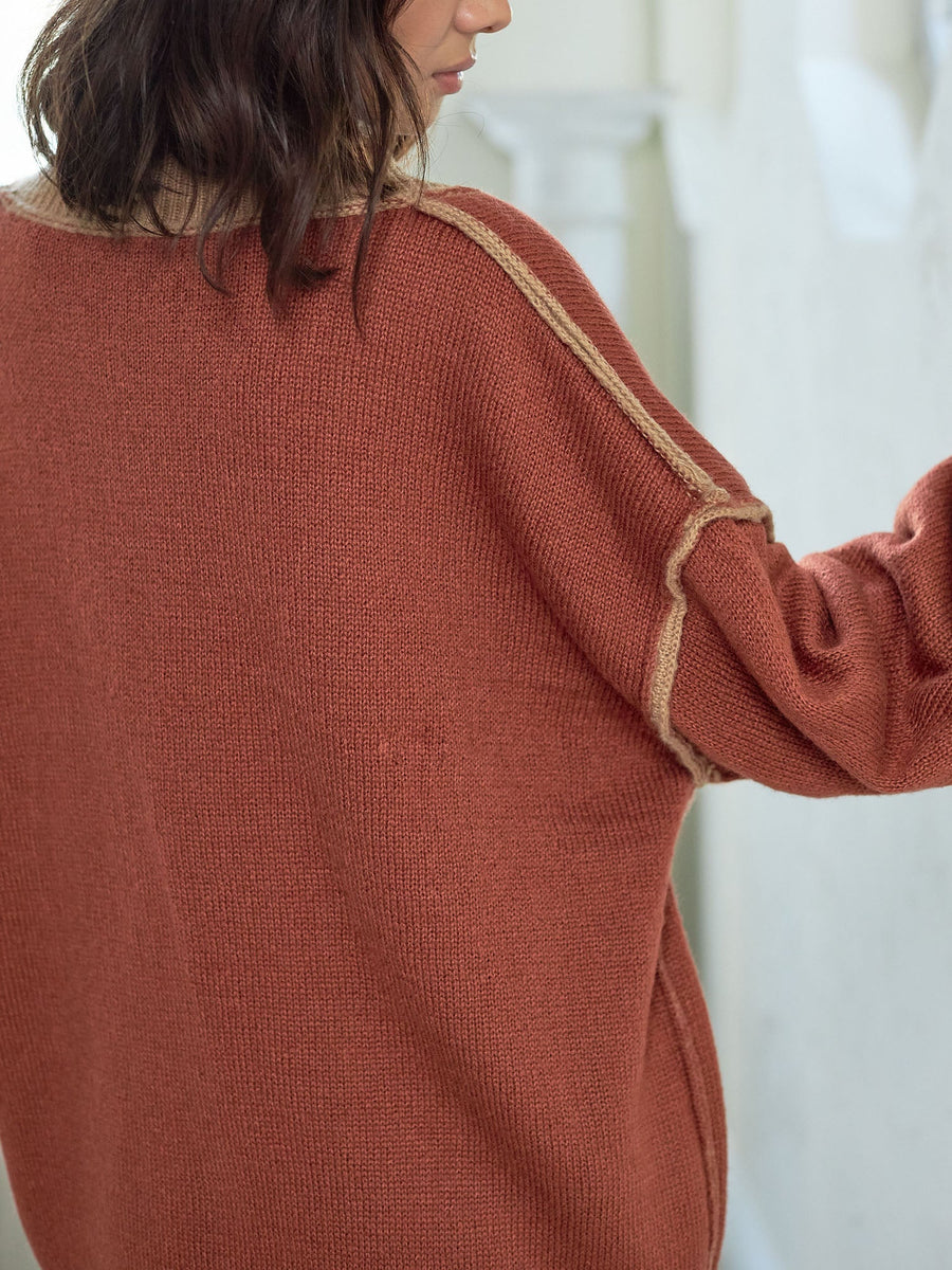 reversible V-neck knit cardigan / 白茶(beige × orange)