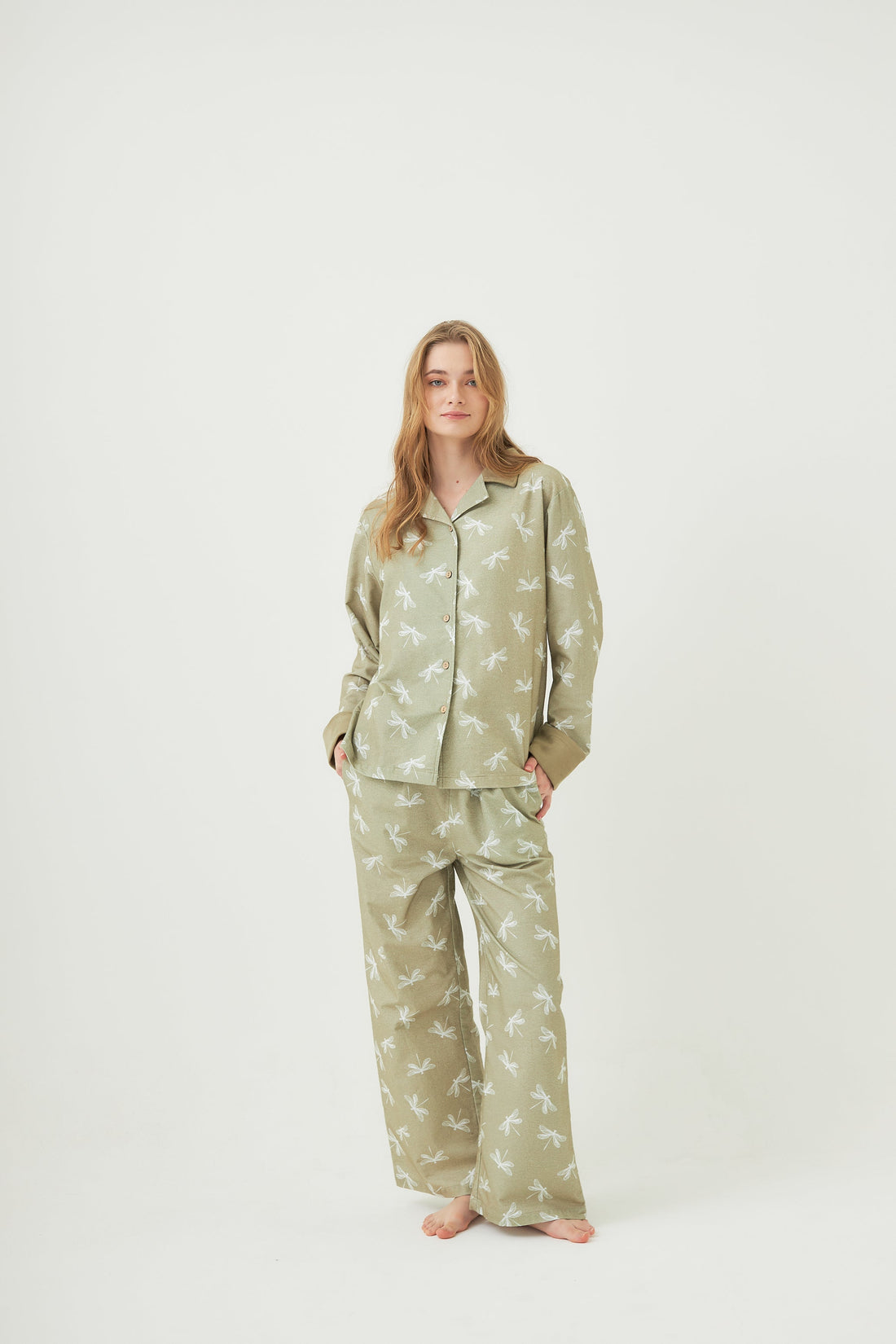 unisex WAGARA NEL-pajama set / 松葉(khaki)