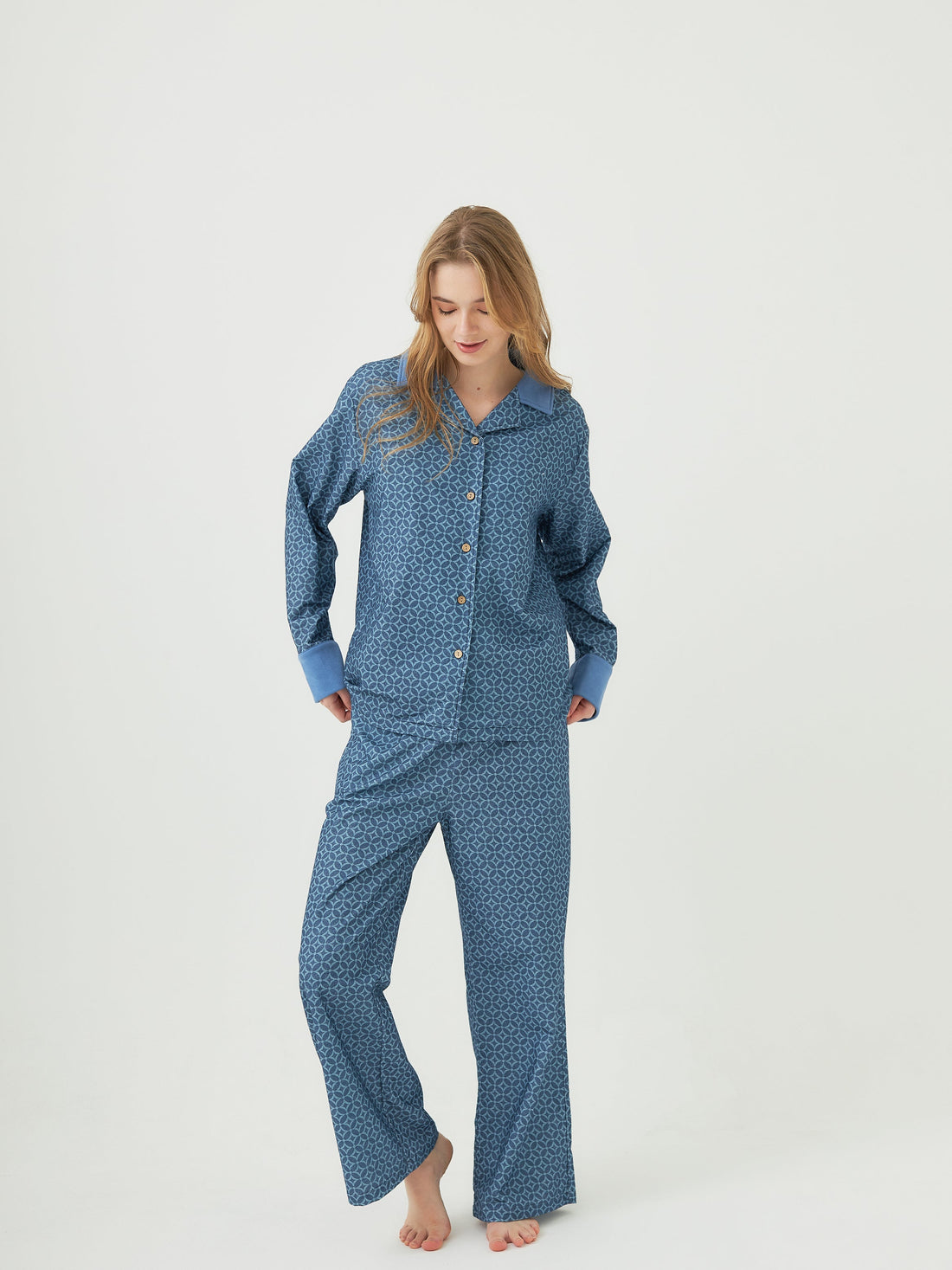 unisex WAGARA NEL-pajama set / 薄花(light blue)