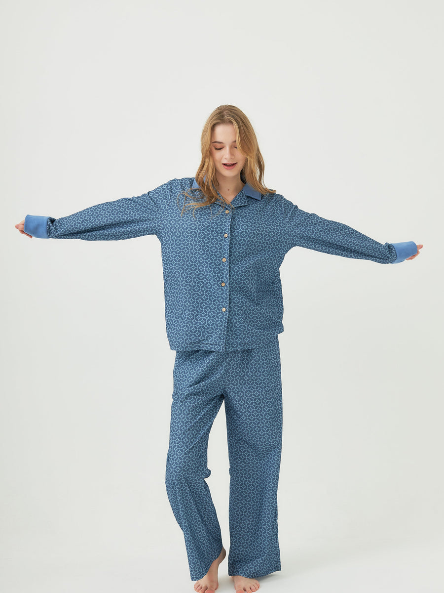 unisex WAGARA NEL-pajama set / 薄花(light blue)