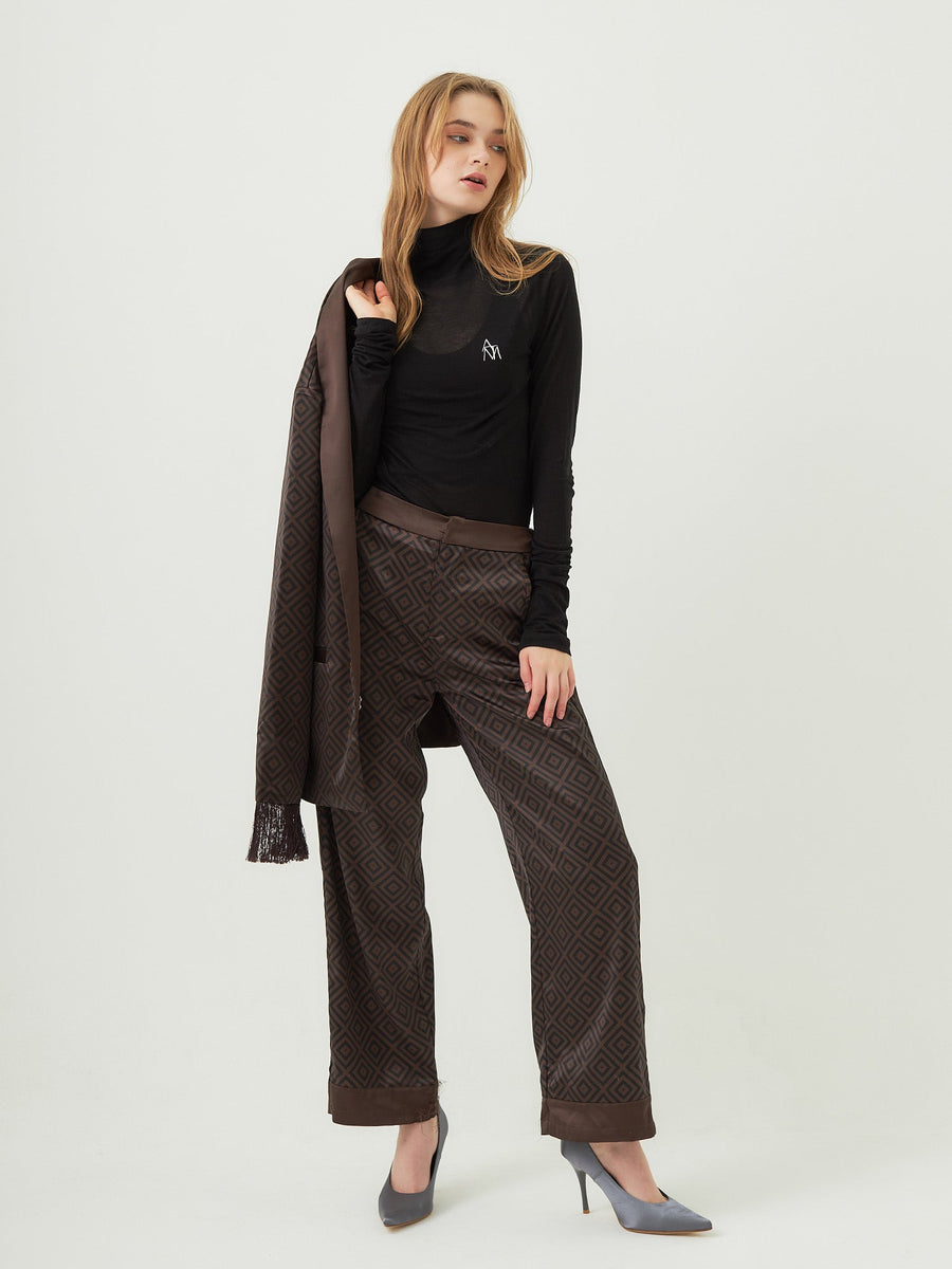 luxury rich satin pants(柄) / 枯茶(brown)