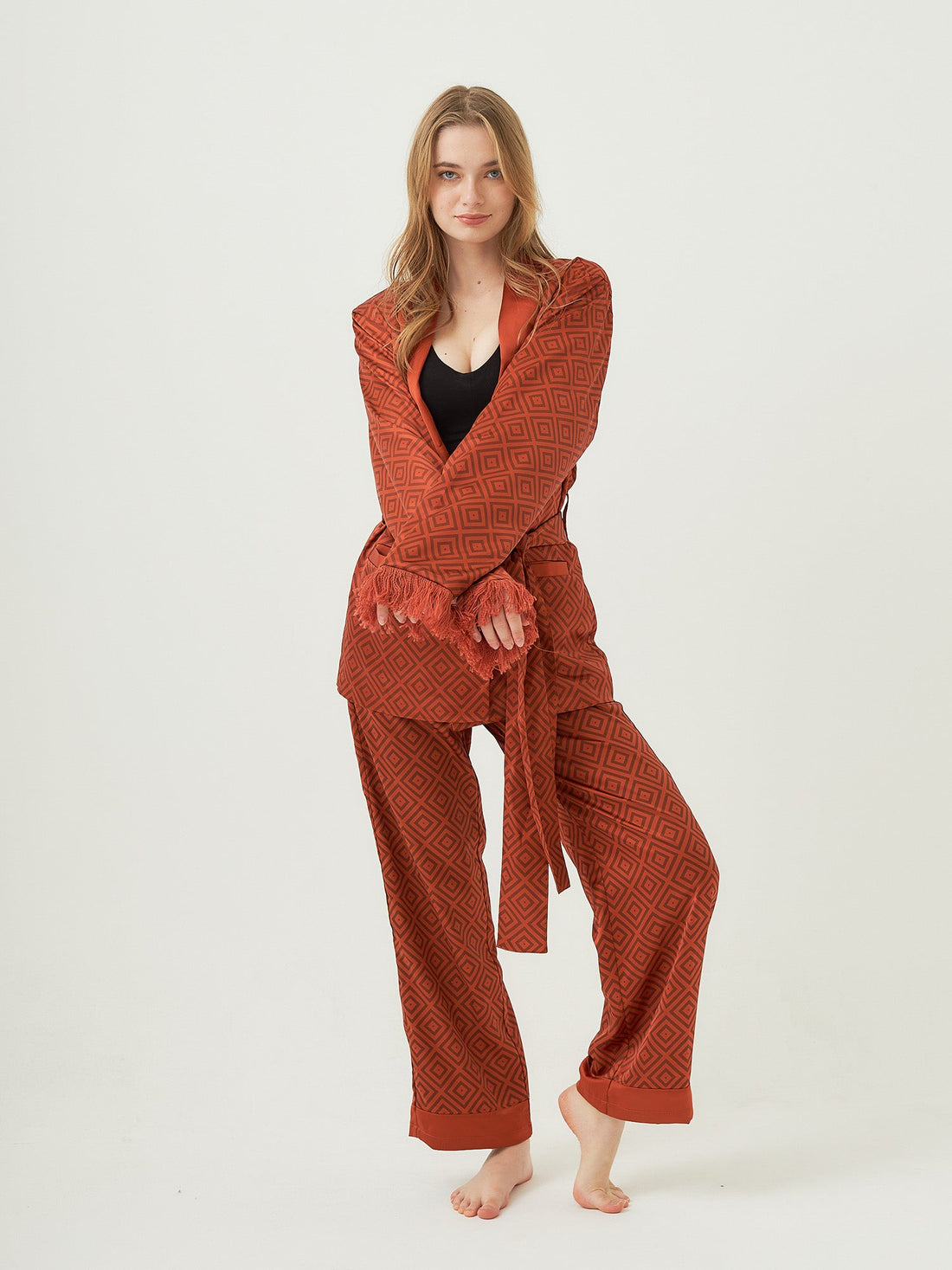 luxury rich satin pants(柄) / 蜜柑(orange)