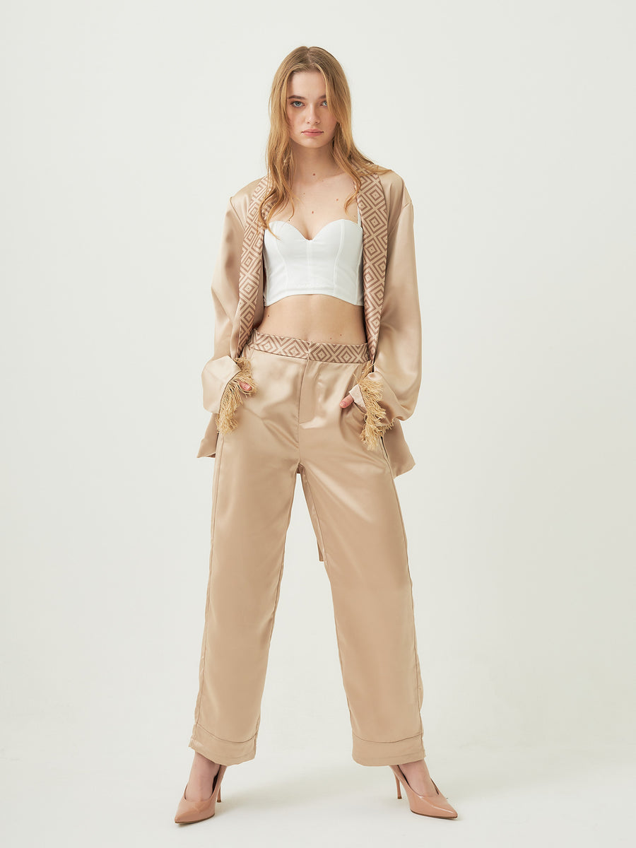 luxury rich satin pants(無地) / 胡桃(beige)