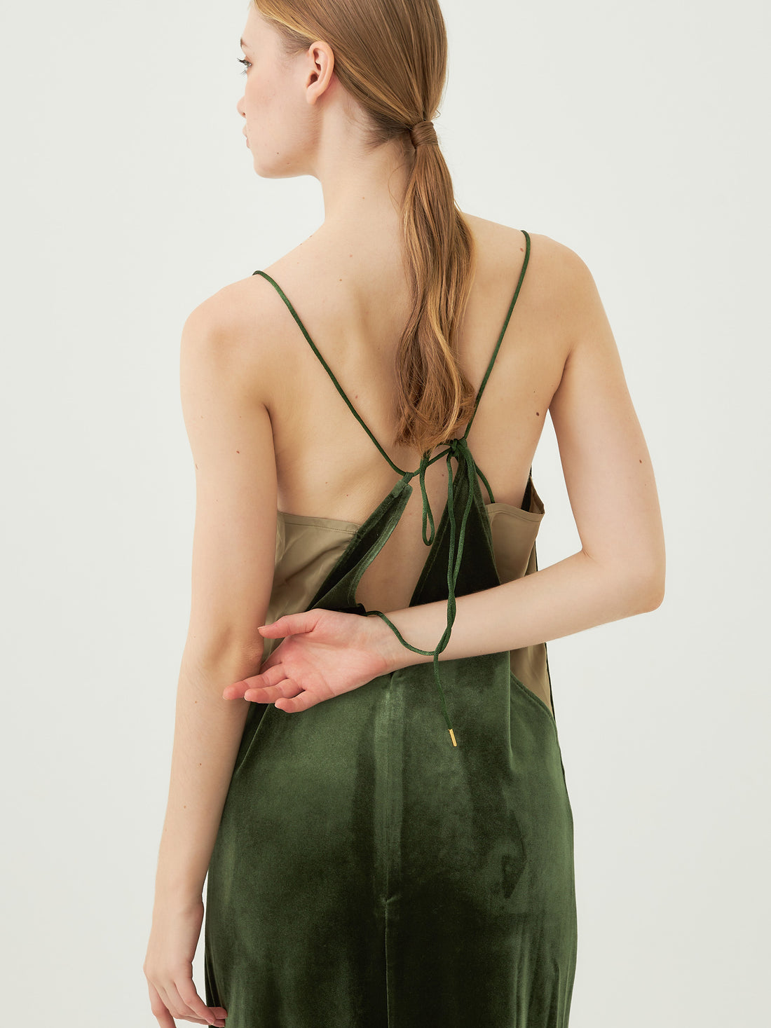 velour elegant draped dress / 松葉(khaki)