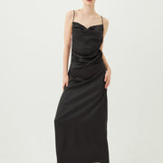 satin elegant draped dress / 墨(black)