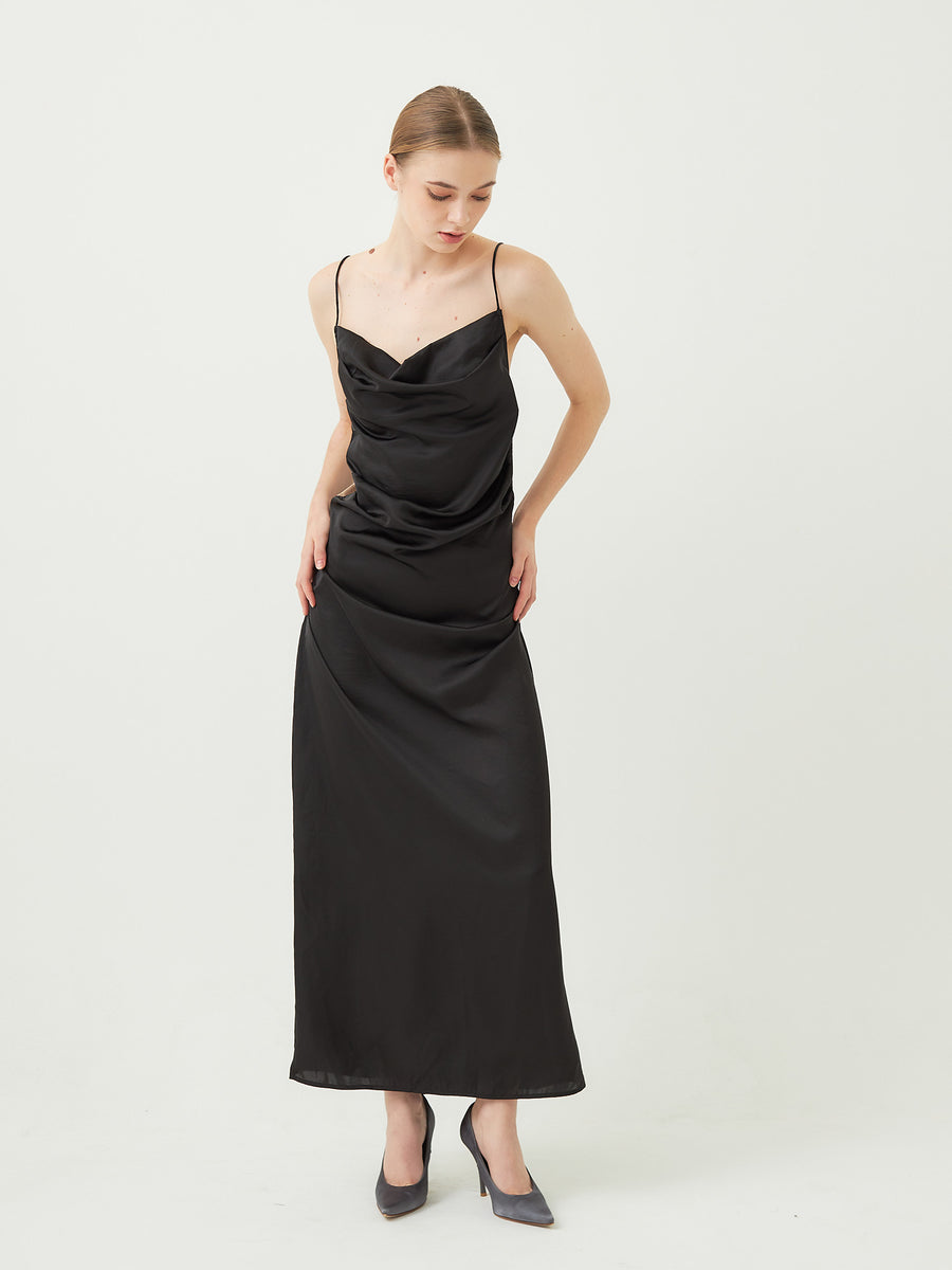 satin elegant draped dress