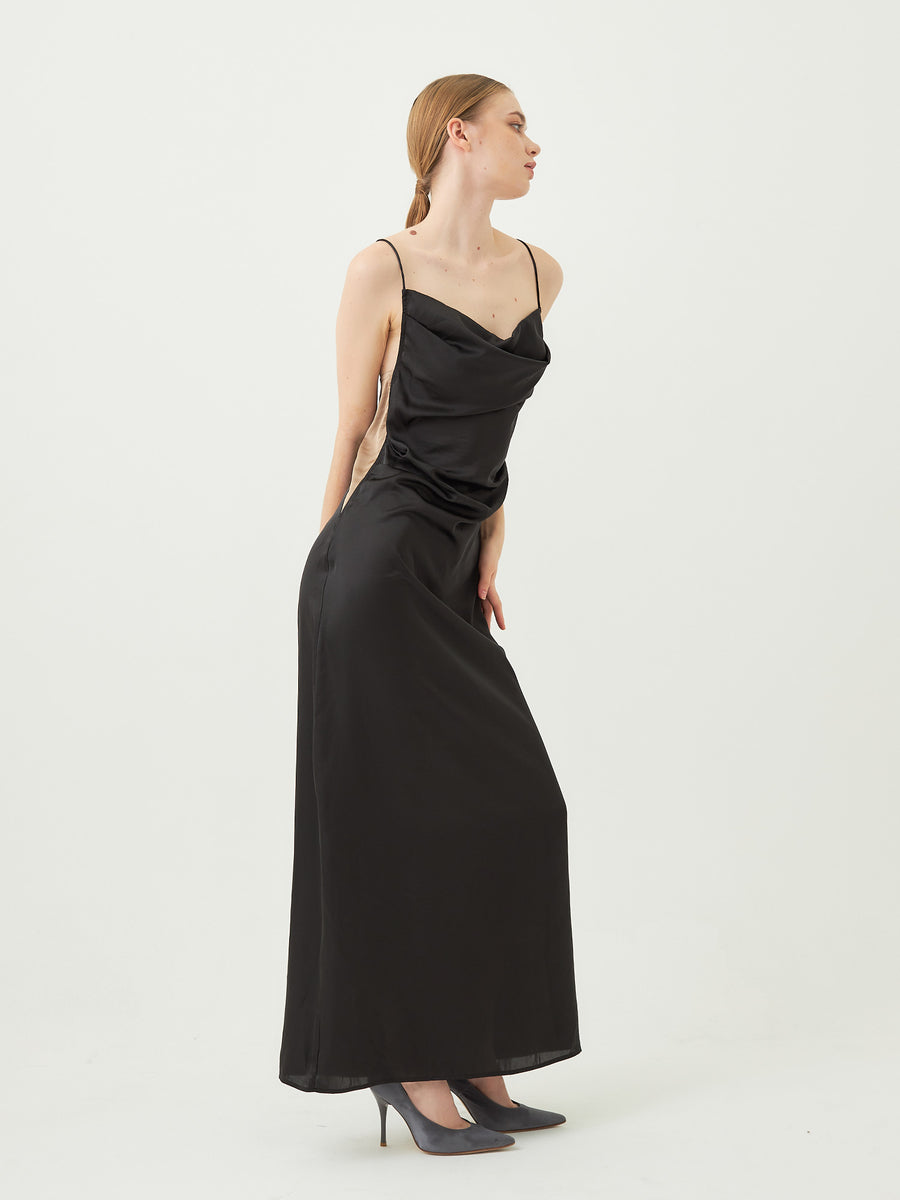 satin elegant draped dress / 墨(black)