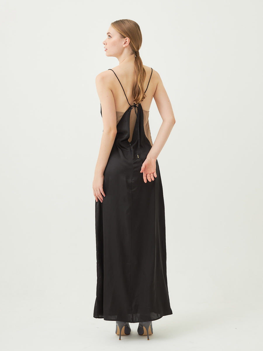 satin elegant draped dress / 墨(black)