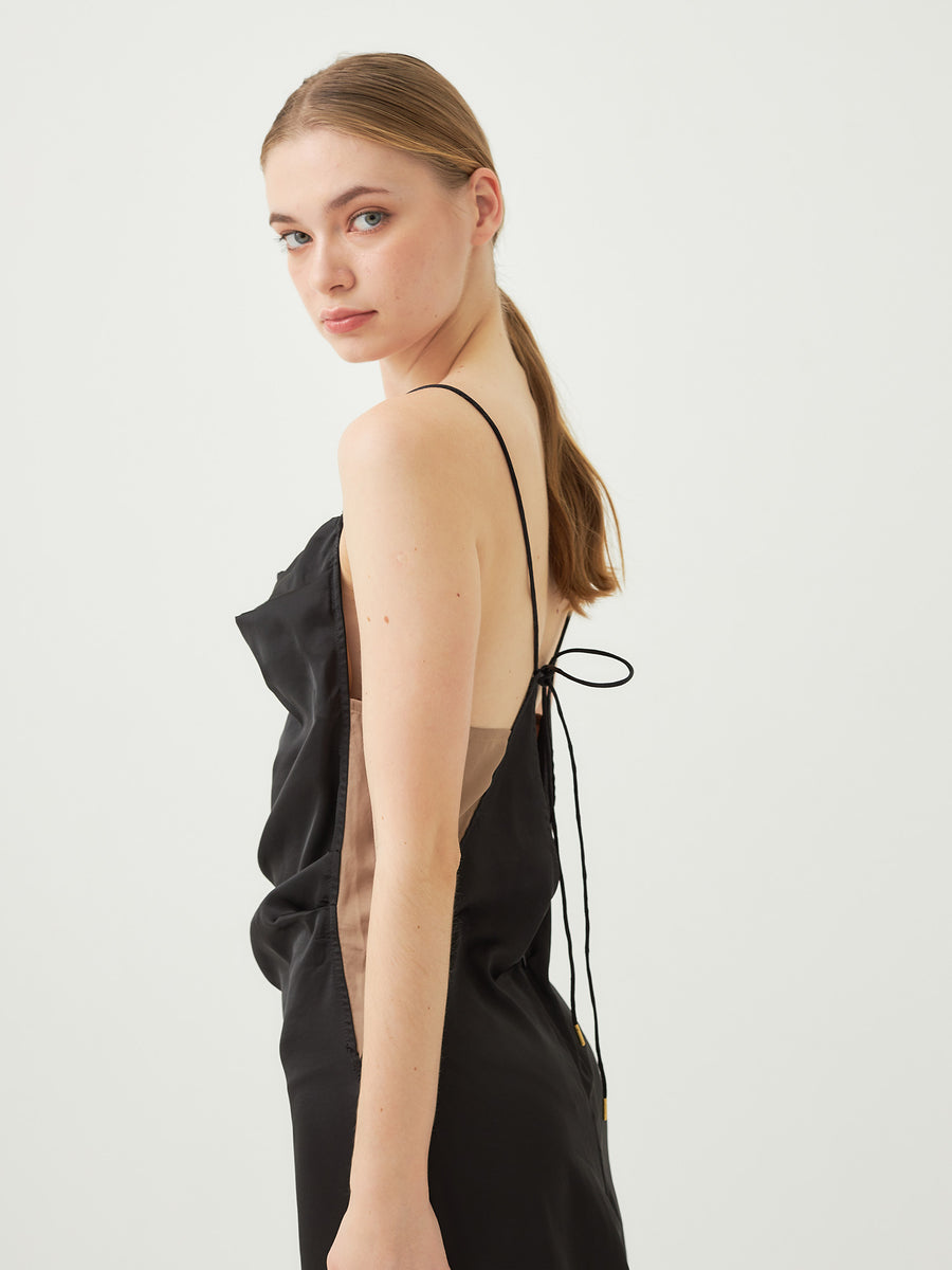 satin elegant draped dress / 墨(black)