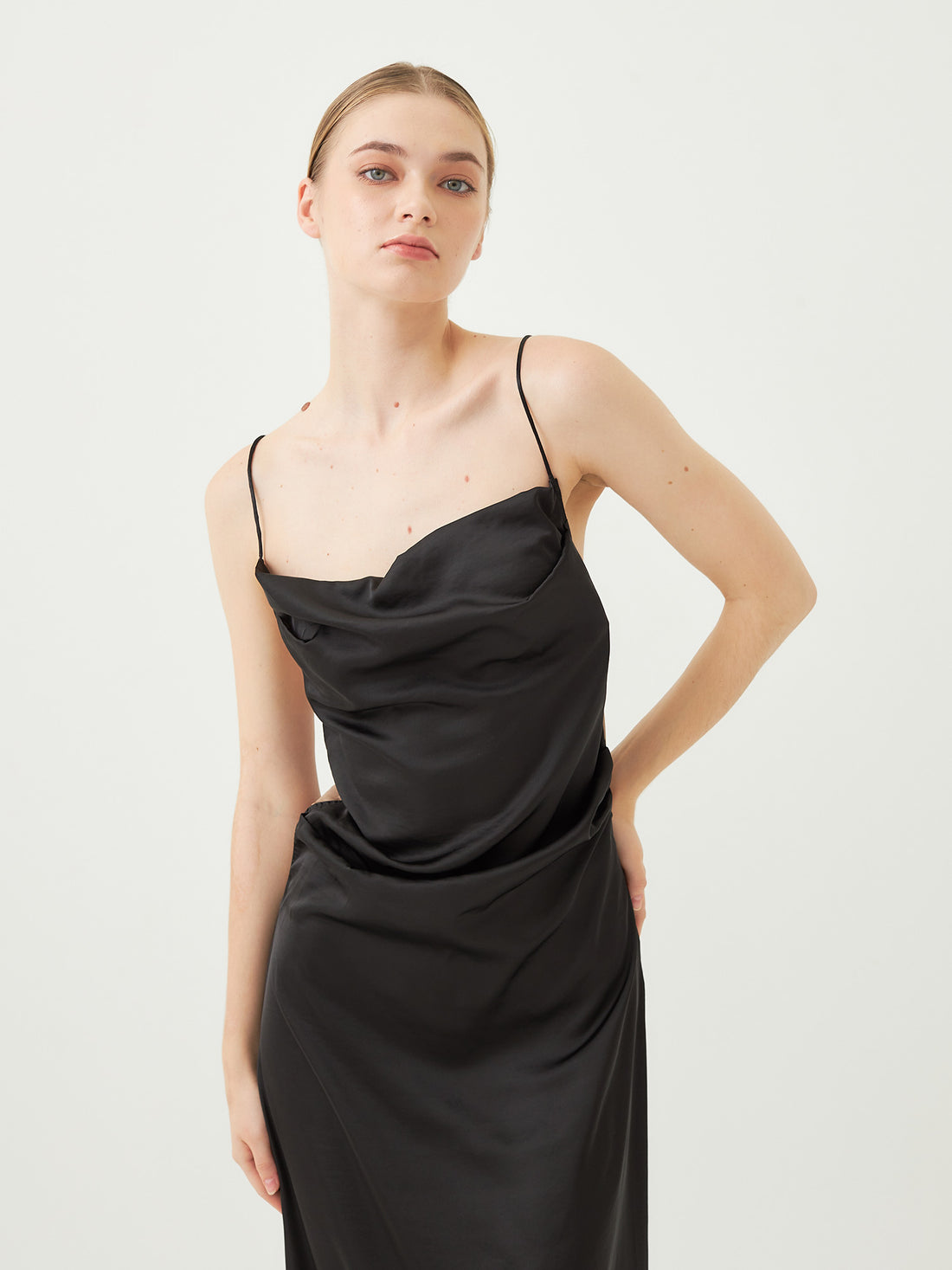 satin elegant draped dress