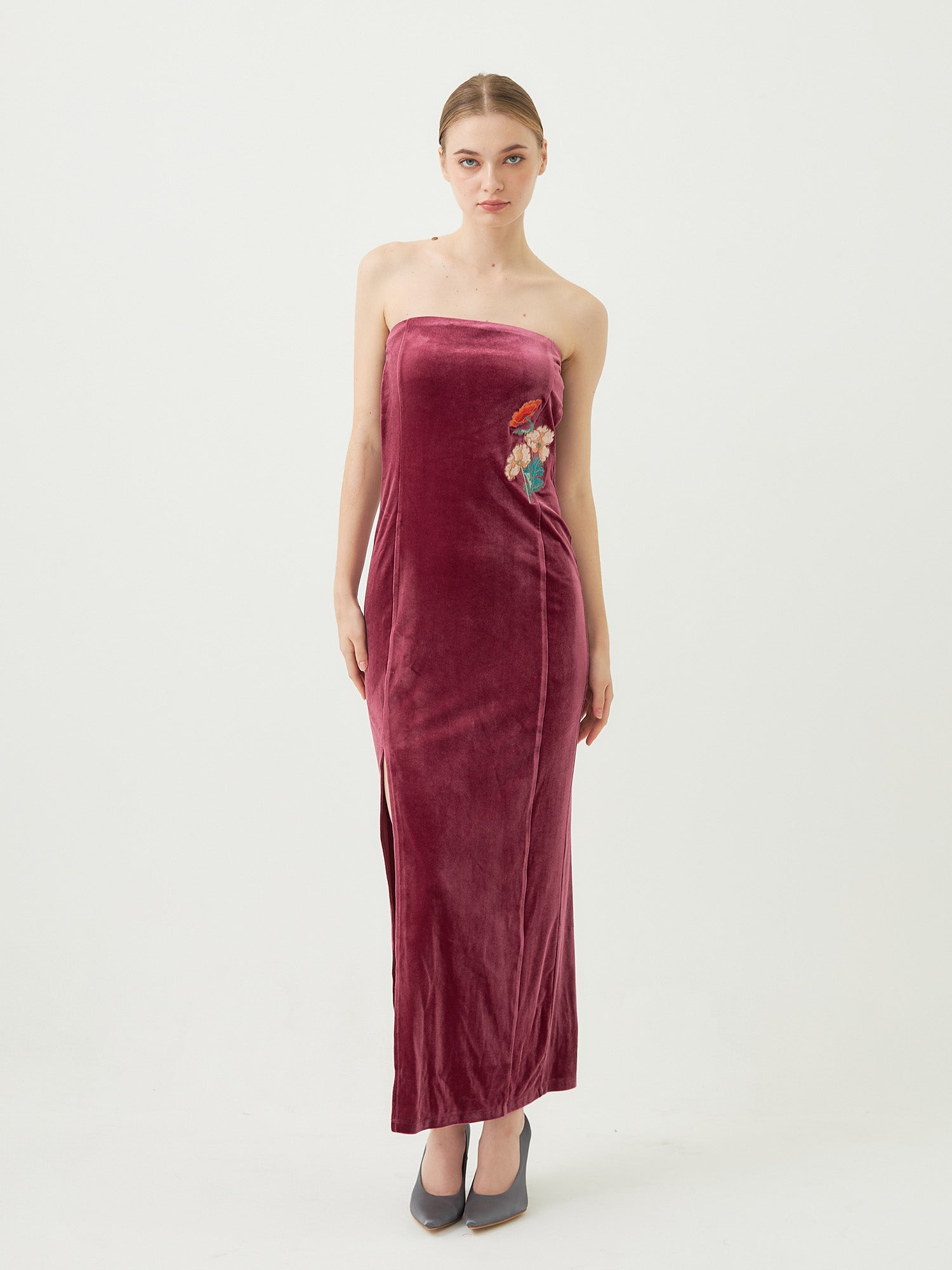 velour slit maxi dress