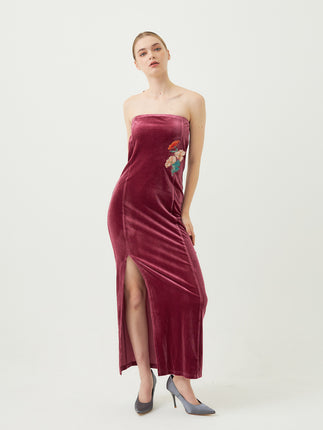 velour slit maxi dress