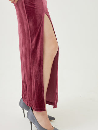 velour slit maxi dress