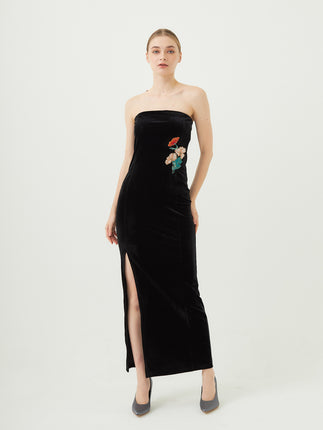 velour slit maxi dress