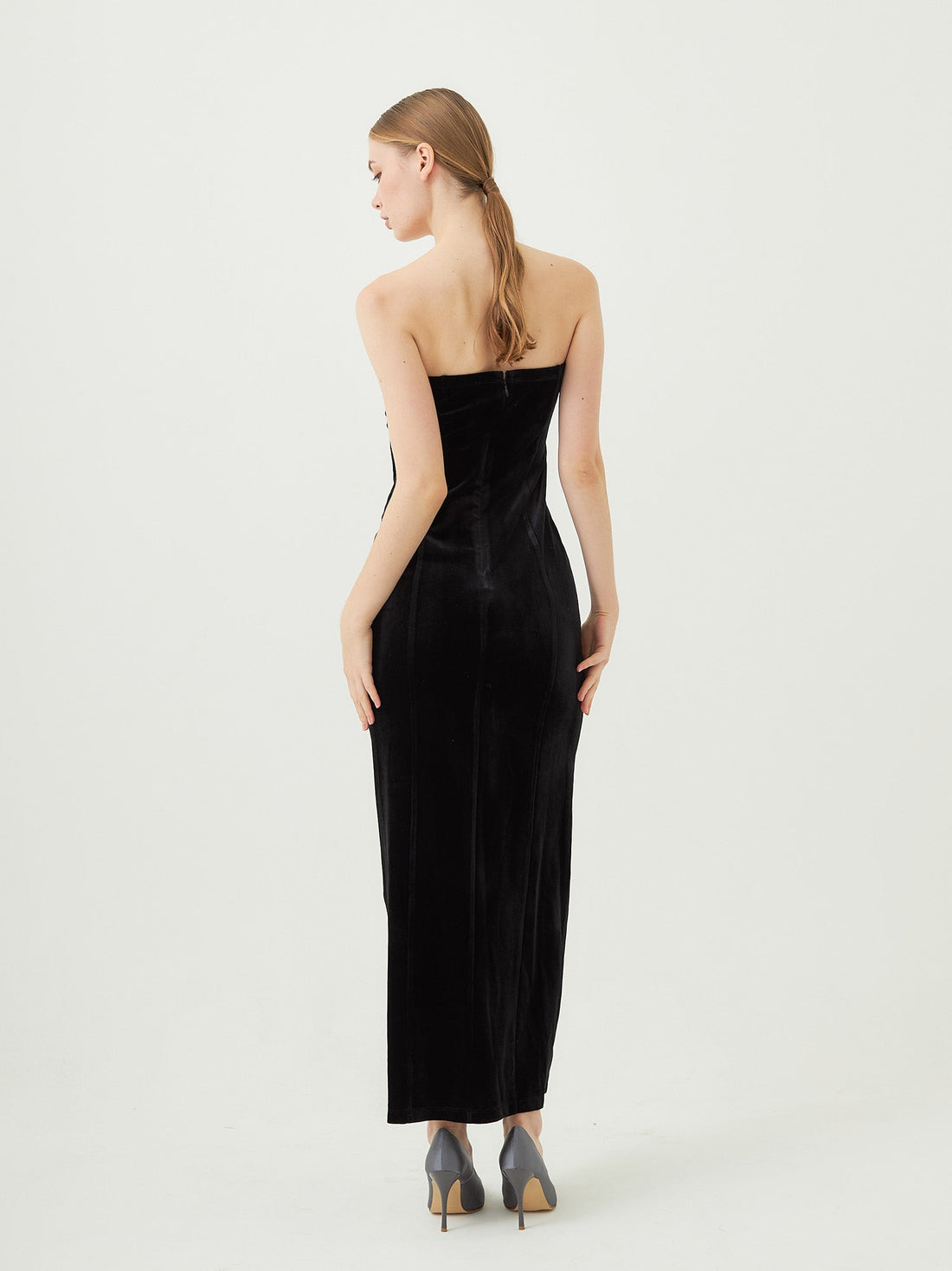 velour slit maxi dress / 墨(black)