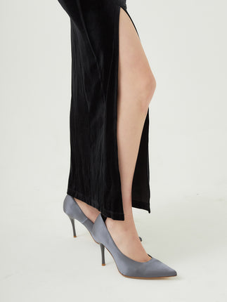 velour slit maxi dress
