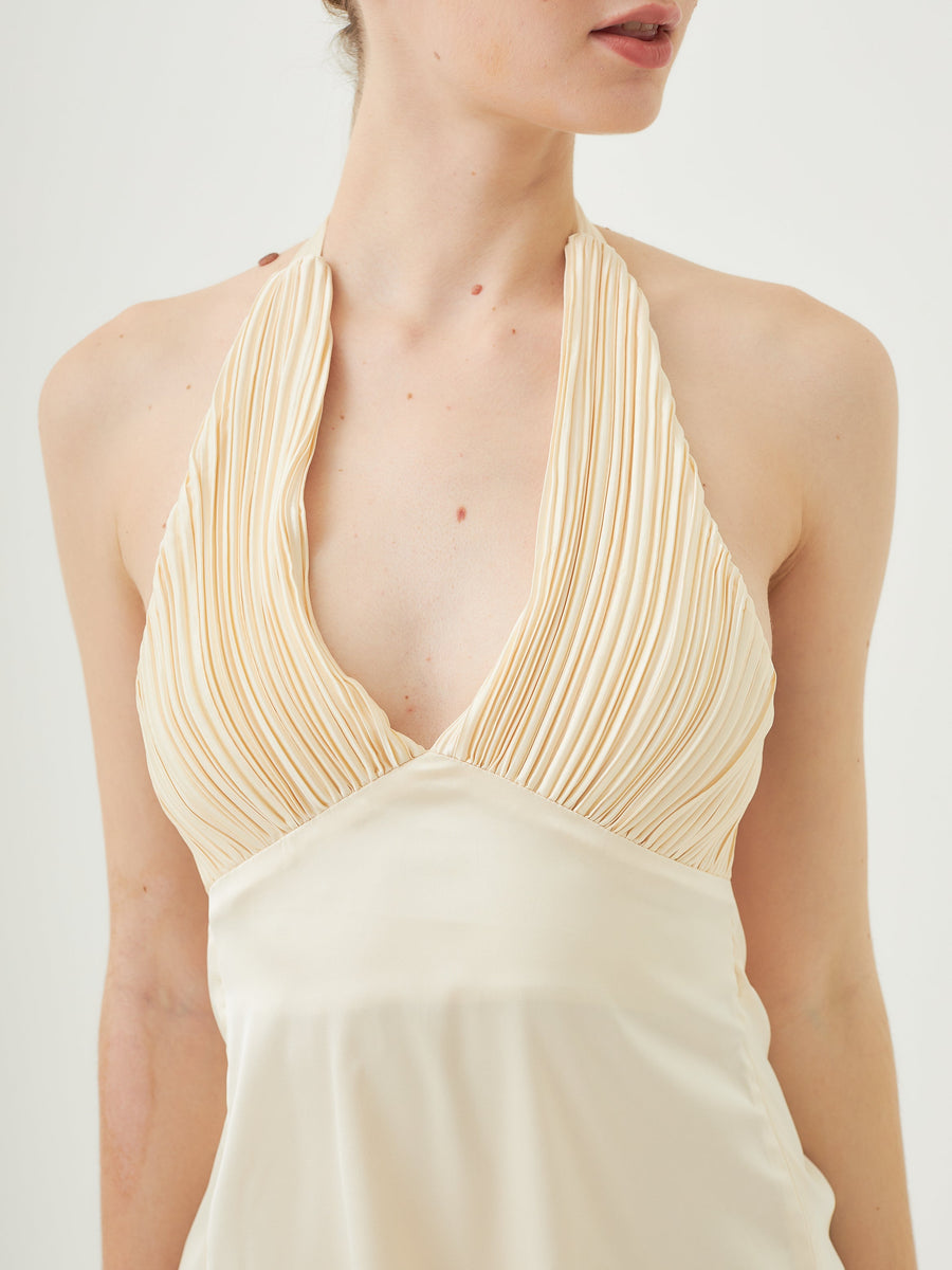 elegant satin pleated camisole / 白花(ivory)