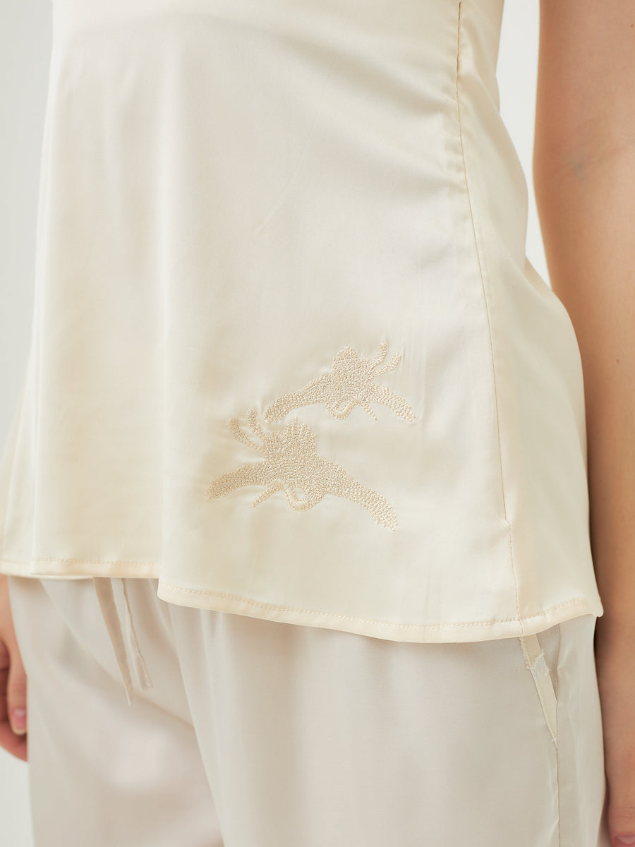 elegant satin pleated camisole / 白花(ivory)