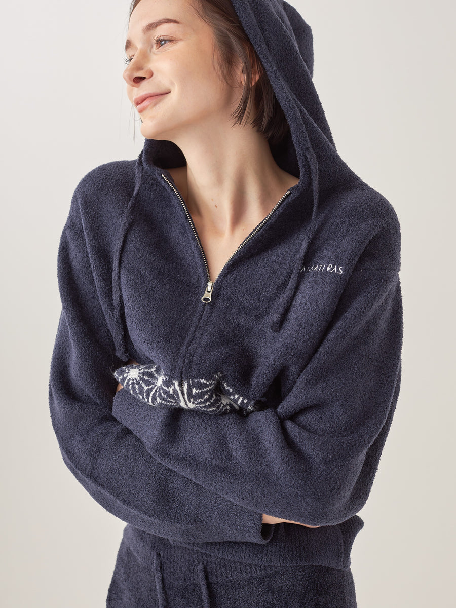 unisex milky knit zip hoodie / navy