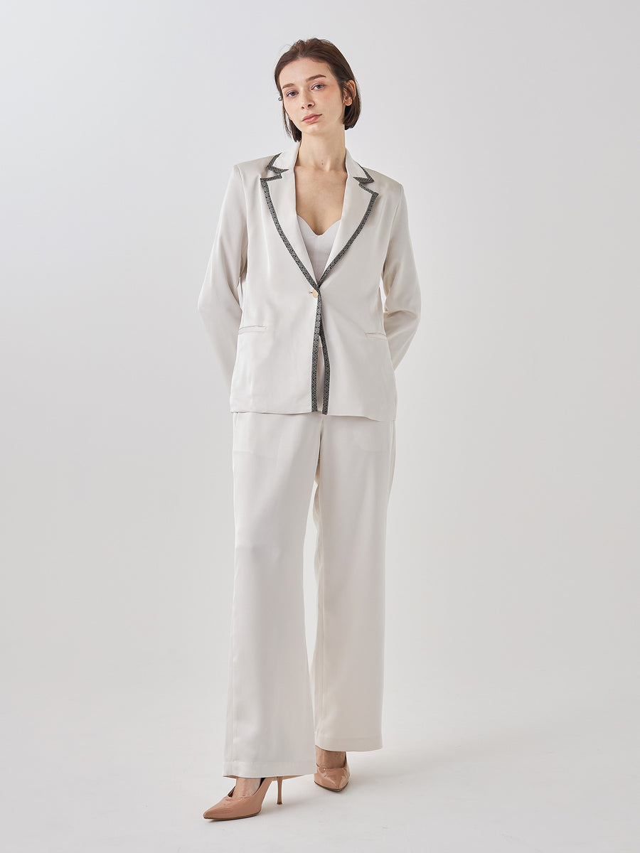 wagara tailored satin suit jacket / white flower(ivory)