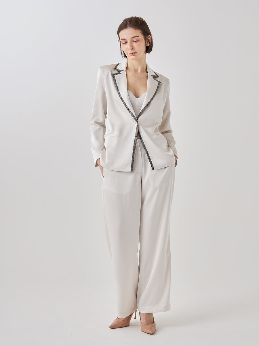 wagara tailored satin suit jacket / white flower(ivory)