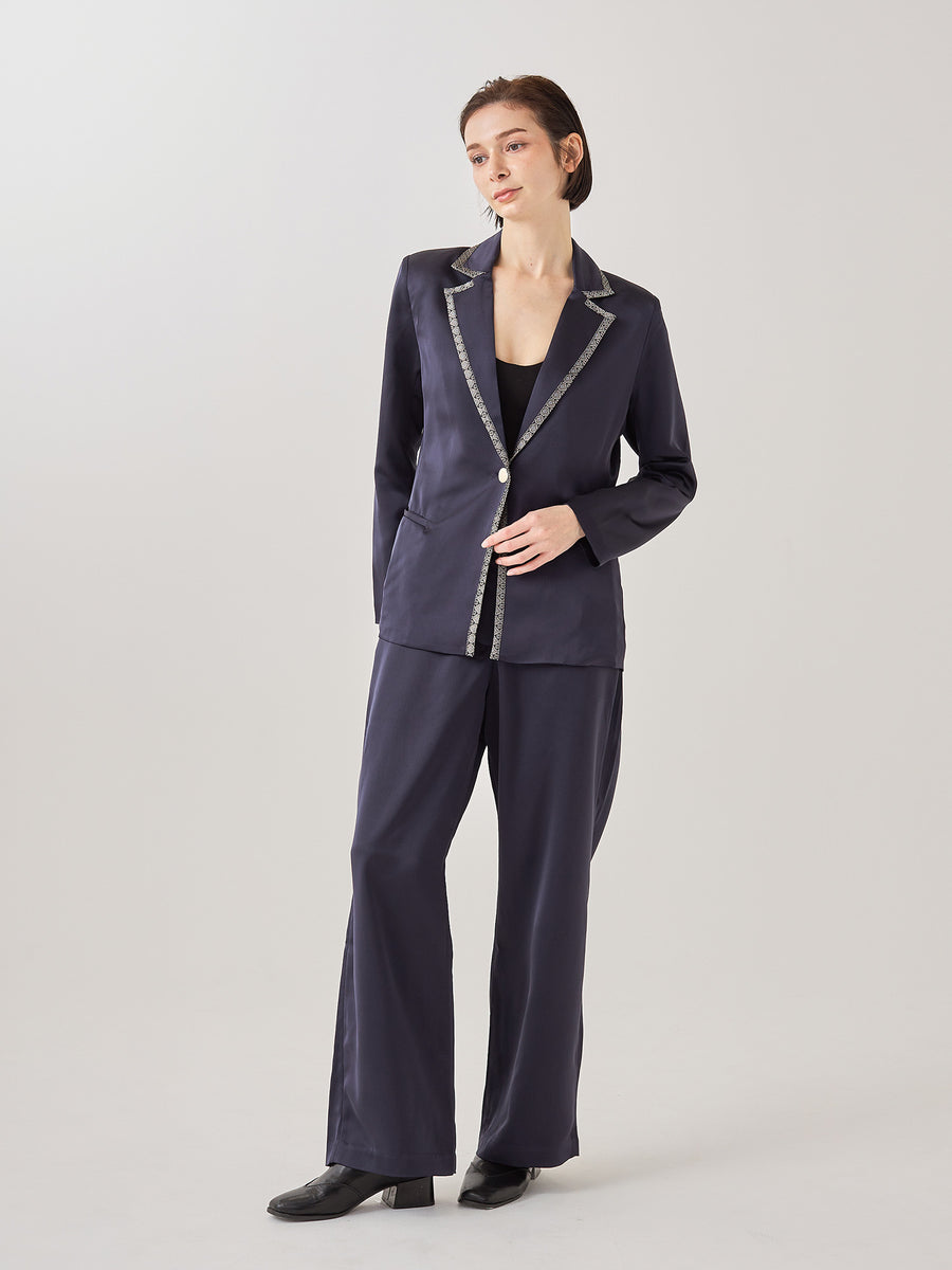 wagara tailored satin suit pants / navy