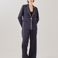 wagara tailored satin suit pants / 濃藍(navy)
