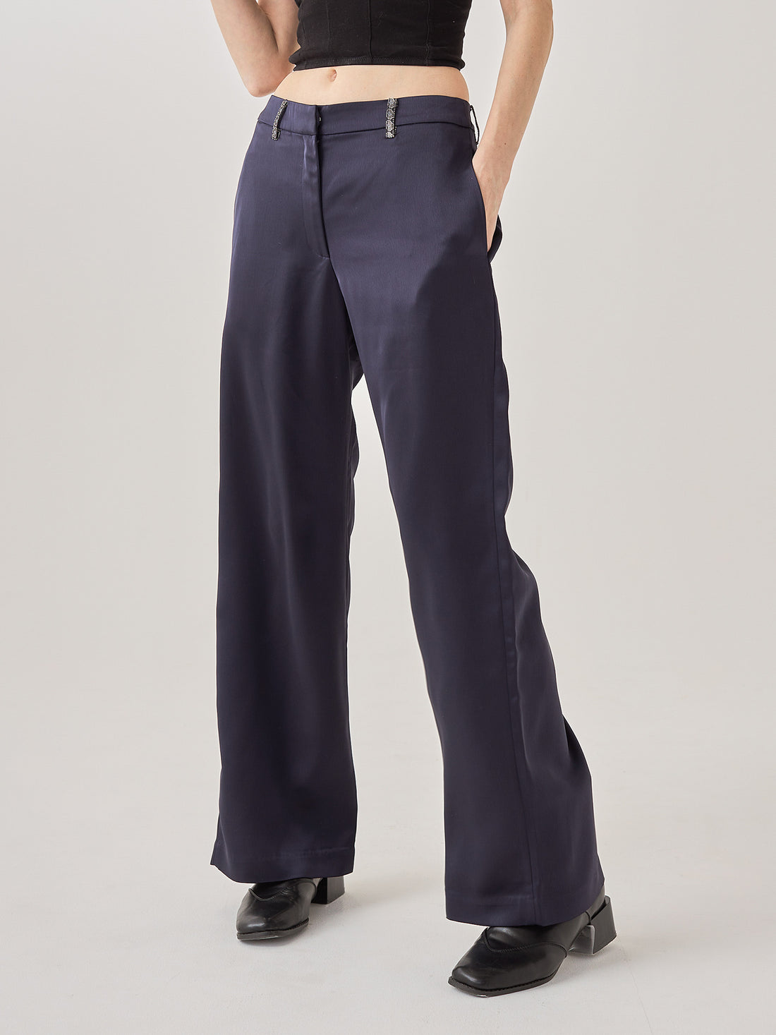 wagara tailored satin suit pants / navy