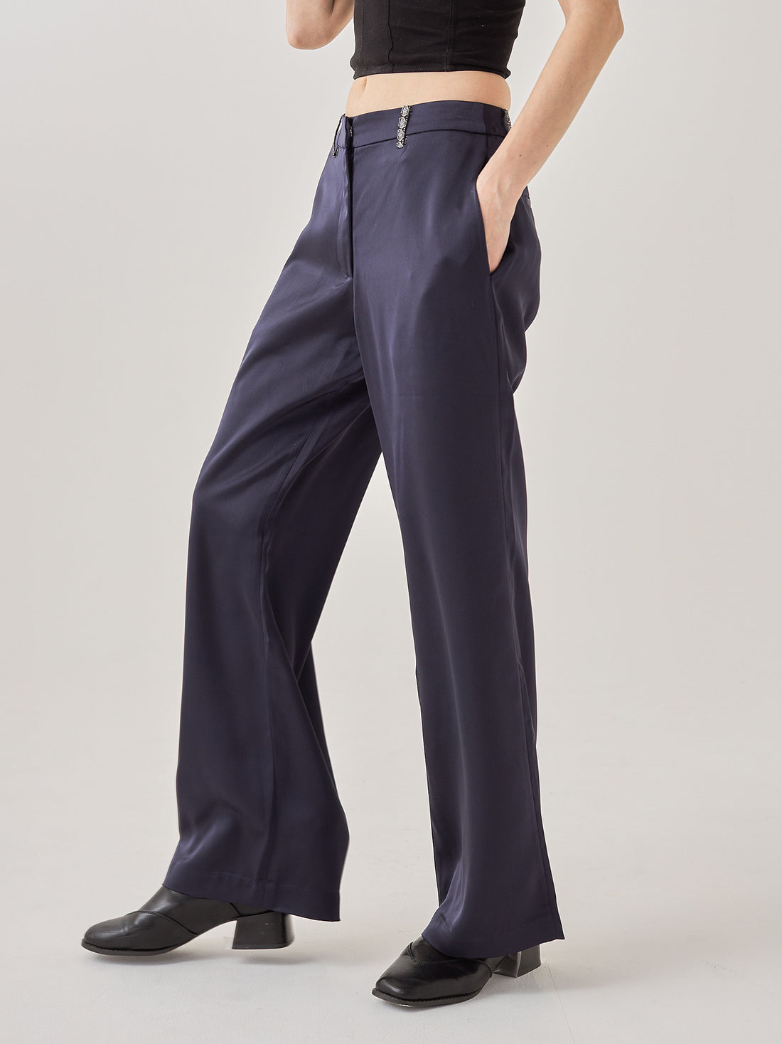 wagara tailored satin suit pants / navy