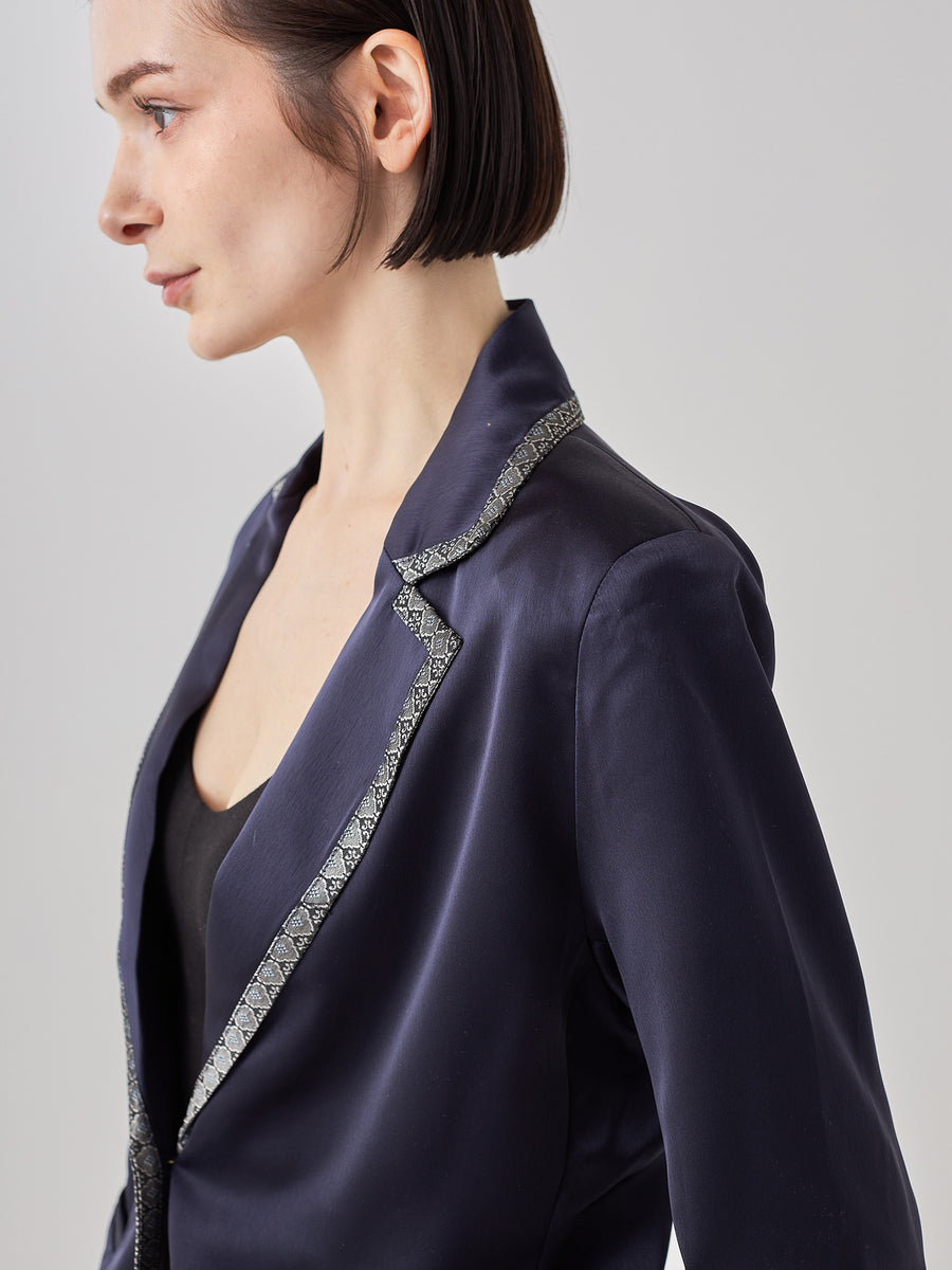 wagara tailored satin suit jacket / navy