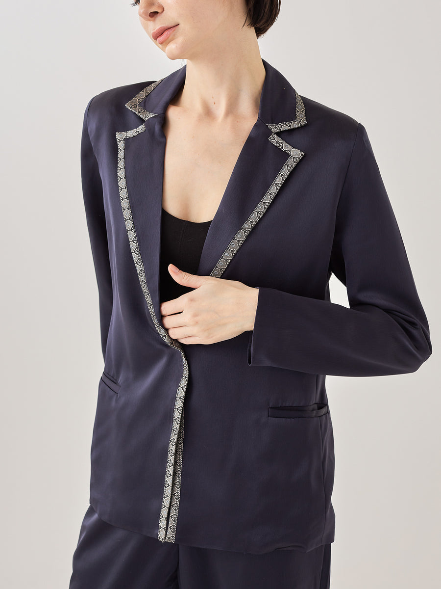 wagara tailored satin suit jacket / navy
