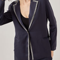 wagara tailored satin suit jacket / 濃藍(navy)