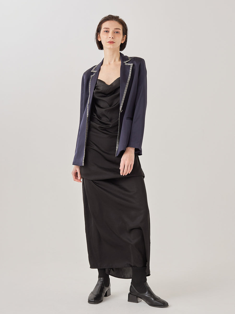 wagara tailored satin suit jacket / navy