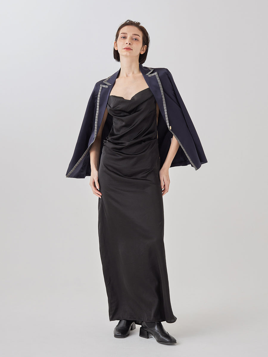 wagara tailored satin suit jacket / navy