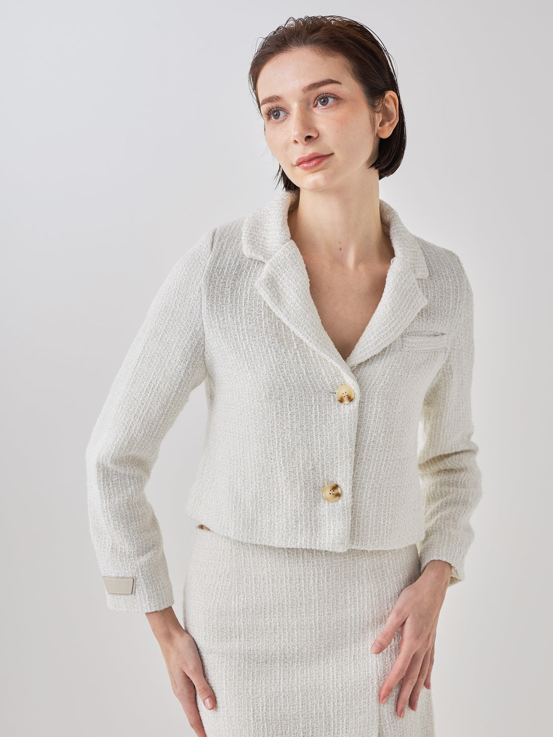 tweed crop blazer jacket / white