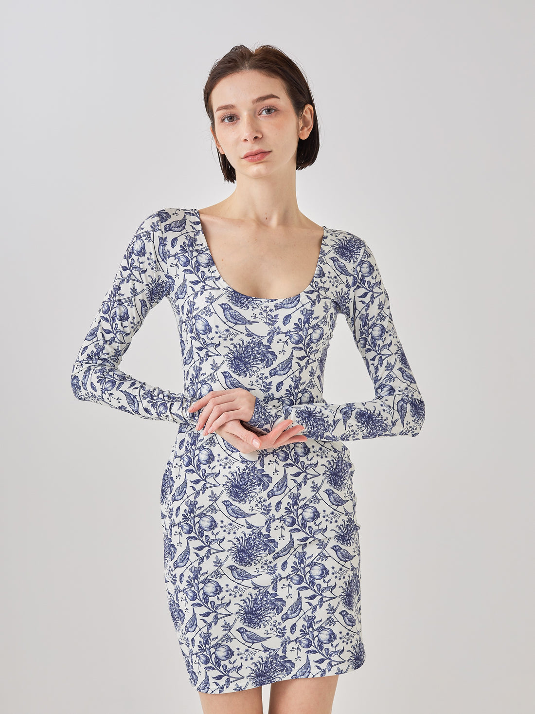 elegant square neck dress / blue