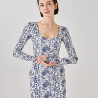 elegant square neck dress / blue