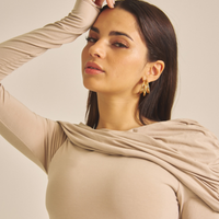 Elegant Draped Padded Dress / 亜麻色(greige)